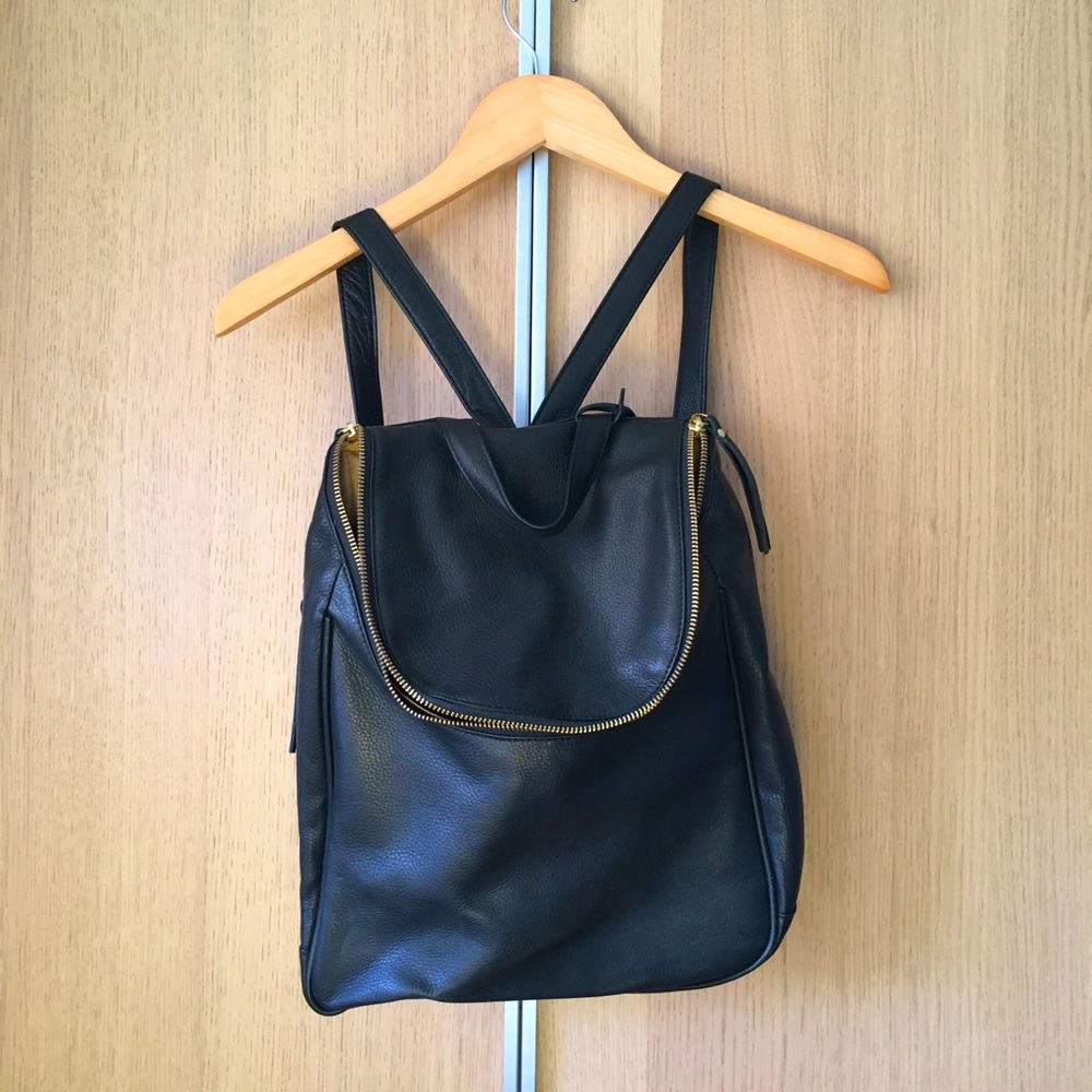 Levenger black leather backpack